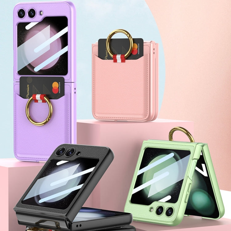 For Samsung Galaxy Z Flip5 GKK Integrated Plain Card Bag Phone Case with Ring Holder