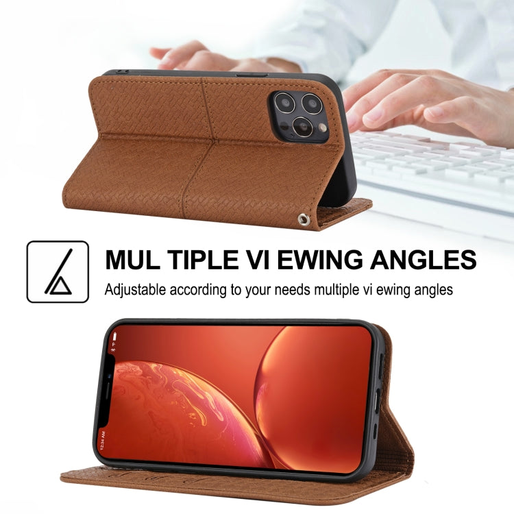 For iPhone 16 Pro Max Woven Texture Stitching Magnetic Leather Phone Case