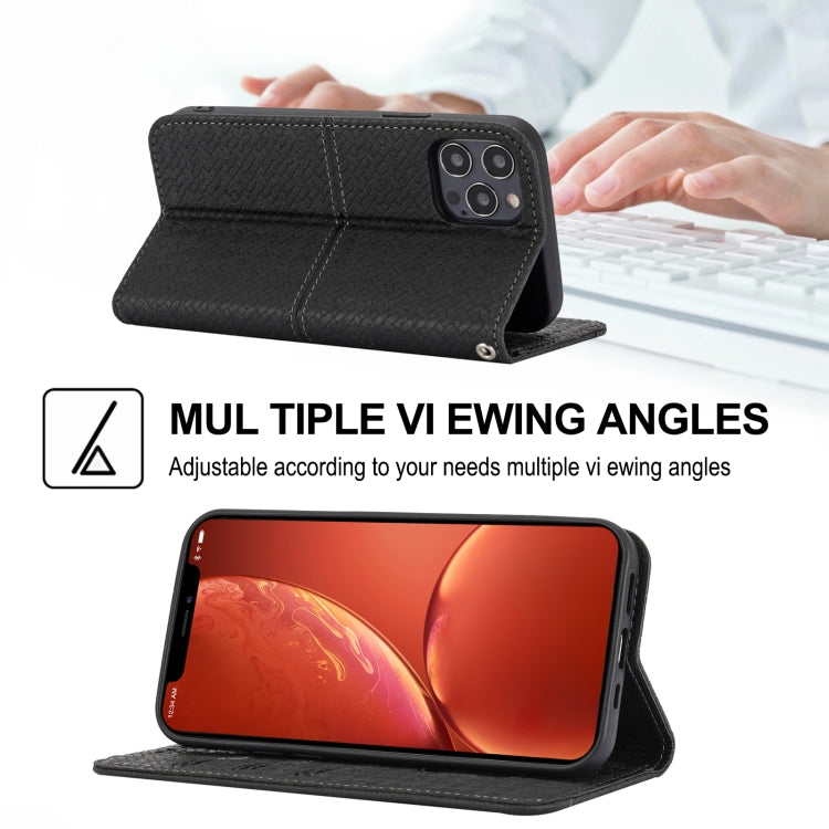 For iPhone 16 Pro Max Woven Texture Stitching Magnetic Leather Phone Case