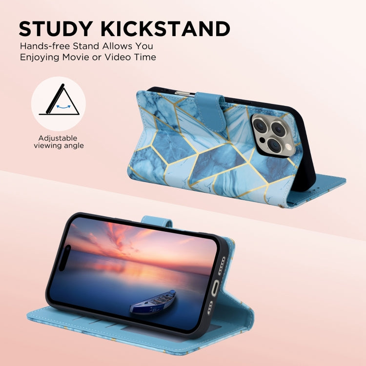 For iPhone 16 Marble Bronzing Stitching Leather Phone Case