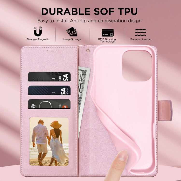 For iPhone 16 Marble Bronzing Stitching Leather Phone Case