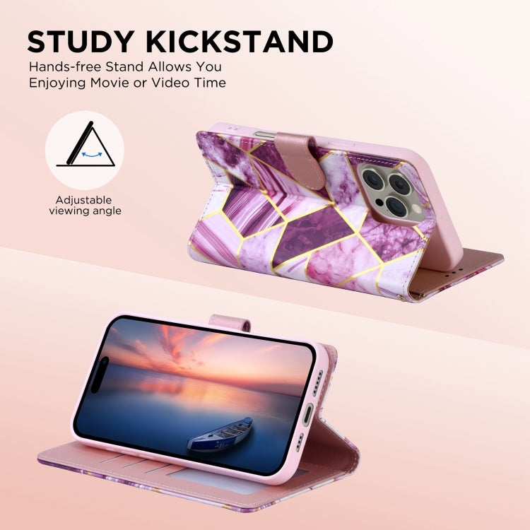 For iPhone 16 Pro Marble Bronzing Stitching Leather Phone Case