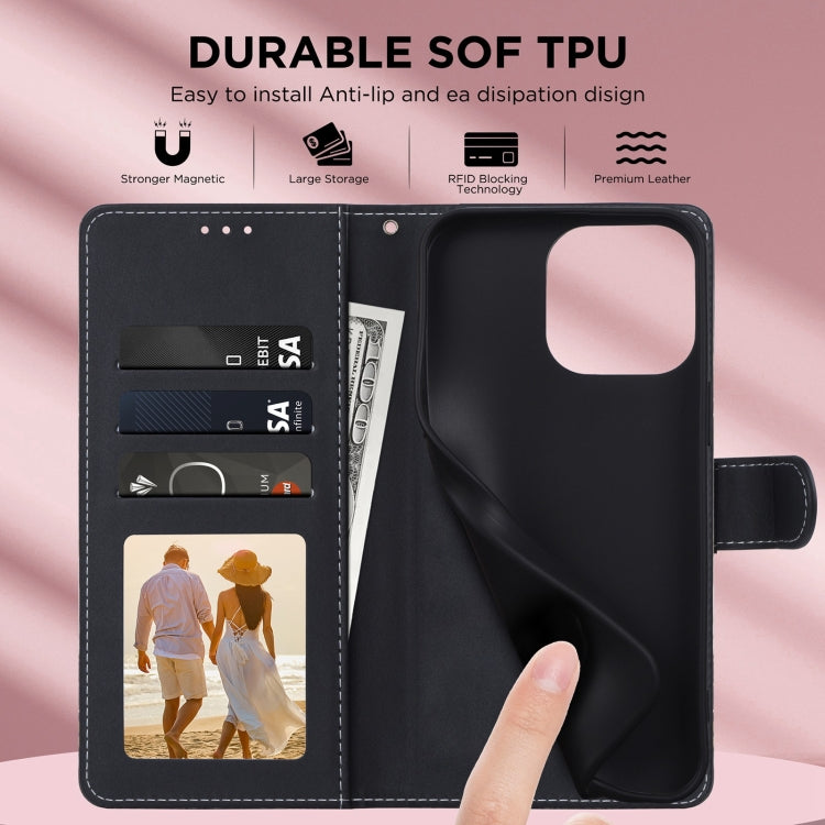 For iPhone 16 Pro Max Marble Bronzing Stitching Leather Phone Case