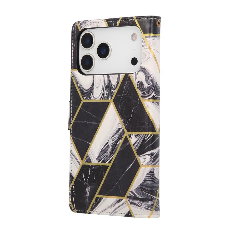 For iPhone 17 Pro Max Marble Bronzing Stitching Leather Phone Case