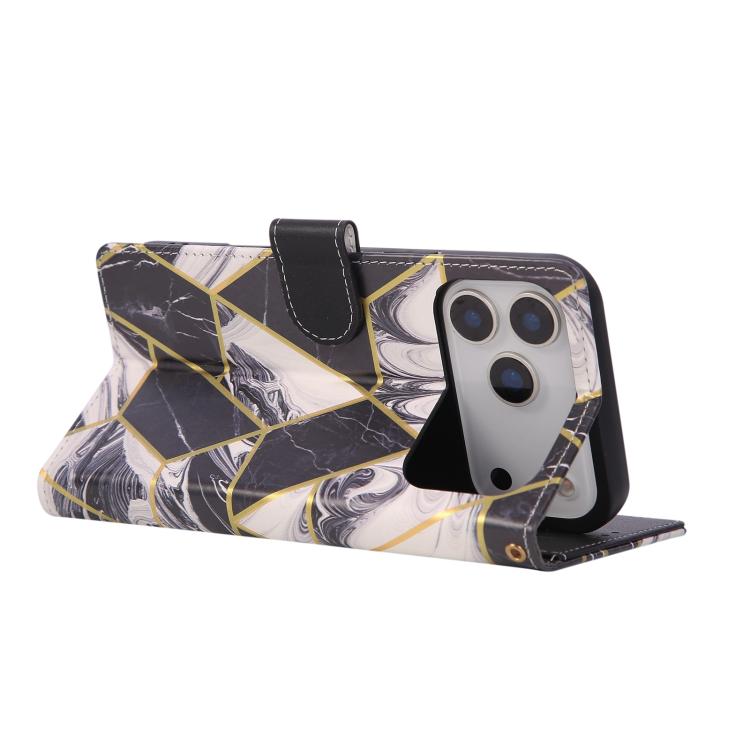 For iPhone 17 Pro Max Marble Bronzing Stitching Leather Phone Case