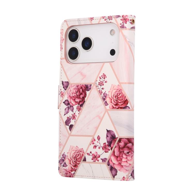For iPhone 17 Pro Max Marble Bronzing Stitching Leather Phone Case