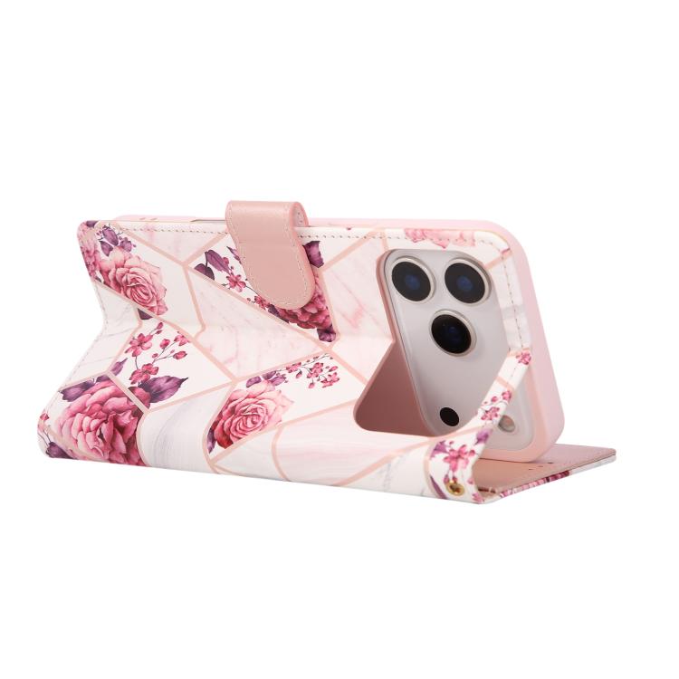 For iPhone 17 Pro Max Marble Bronzing Stitching Leather Phone Case
