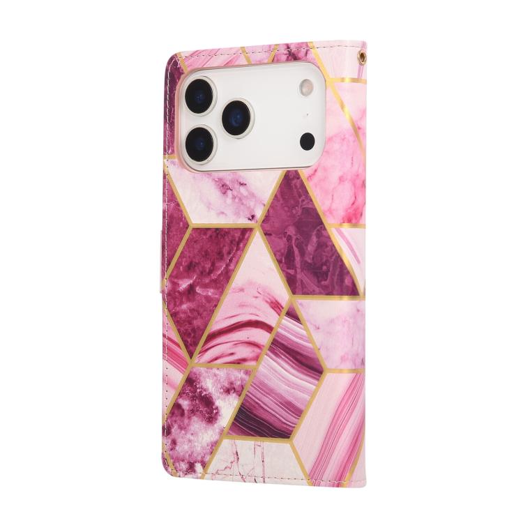 For iPhone 17 Pro Max Marble Bronzing Stitching Leather Phone Case