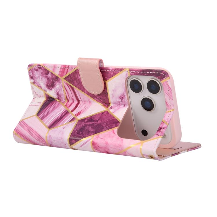 For iPhone 17 Pro Max Marble Bronzing Stitching Leather Phone Case