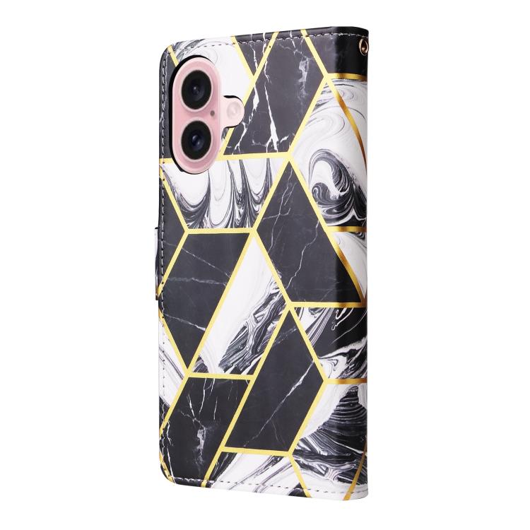 For iPhone 17 Marble Bronzing Stitching Leather Phone Case