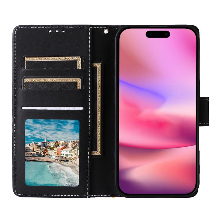 For iPhone 17 Marble Bronzing Stitching Leather Phone Case