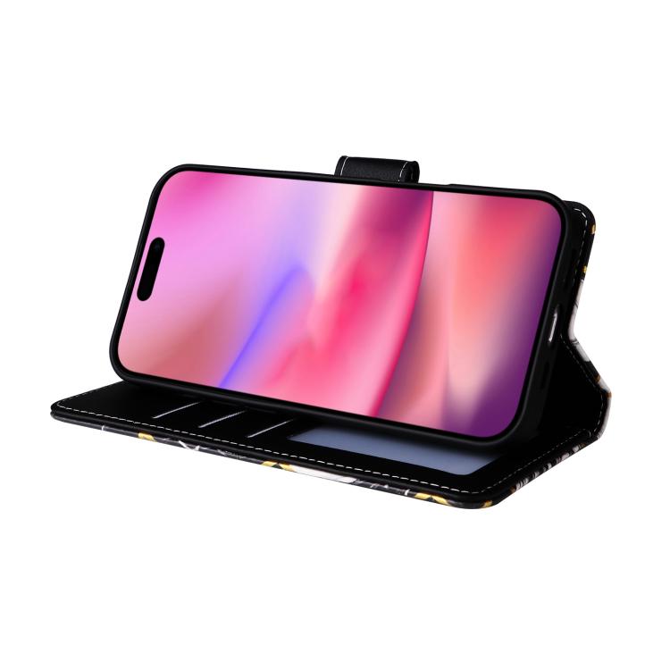 For iPhone 17 Marble Bronzing Stitching Leather Phone Case