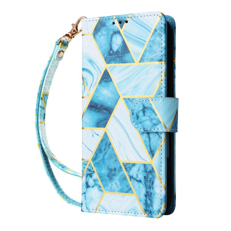 For iPhone 17 Marble Bronzing Stitching Leather Phone Case