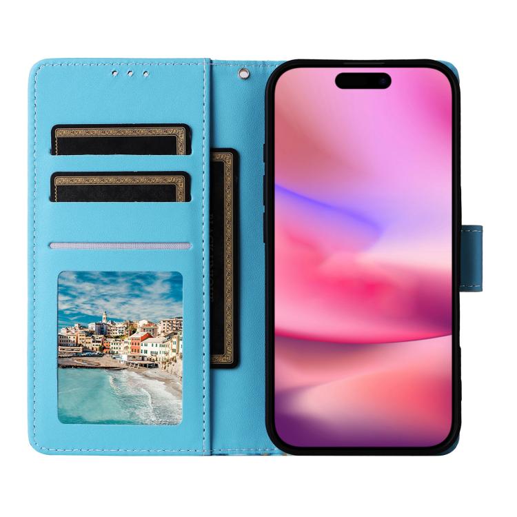 For iPhone 17 Marble Bronzing Stitching Leather Phone Case