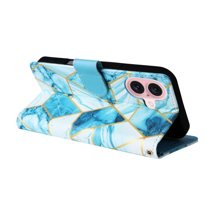 For iPhone 17 Marble Bronzing Stitching Leather Phone Case