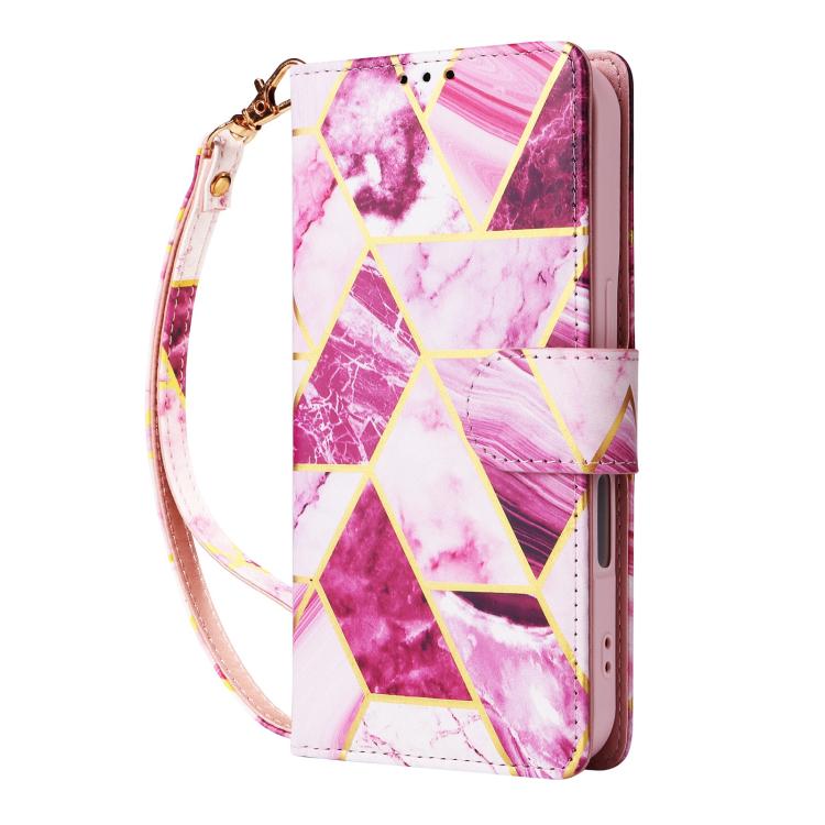 For iPhone 17 Marble Bronzing Stitching Leather Phone Case