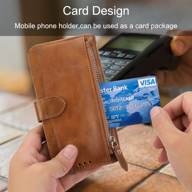 For iPhone 16 Pro Max Oil Skin Zipper Wallet Leather Phone Case