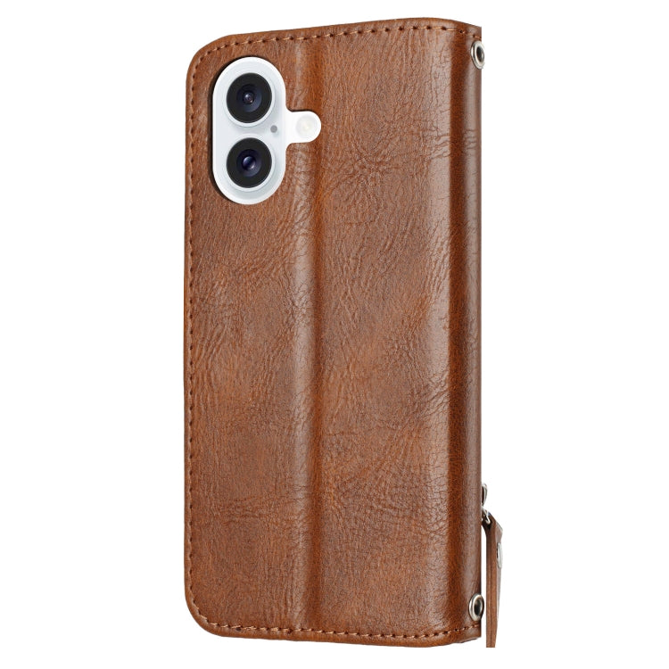 For iPhone 16 Oil Skin Zipper Wallet Leather Phone Case