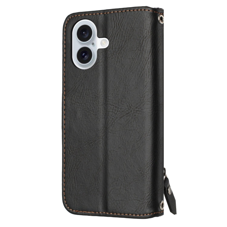 For iPhone 16 Oil Skin Zipper Wallet Leather Phone Case