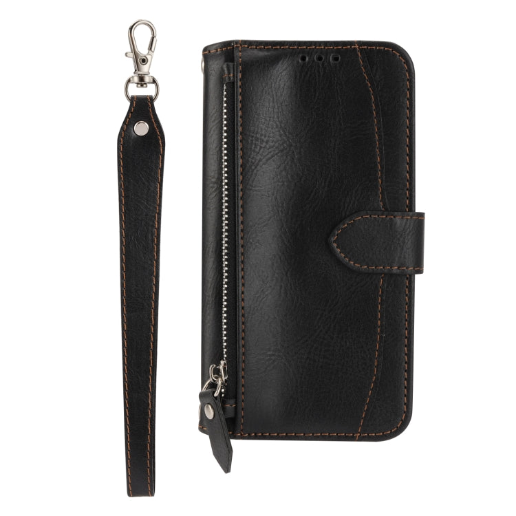 For iPhone 17e / 16e Oil Skin Zipper Wallet Leather Phone Case