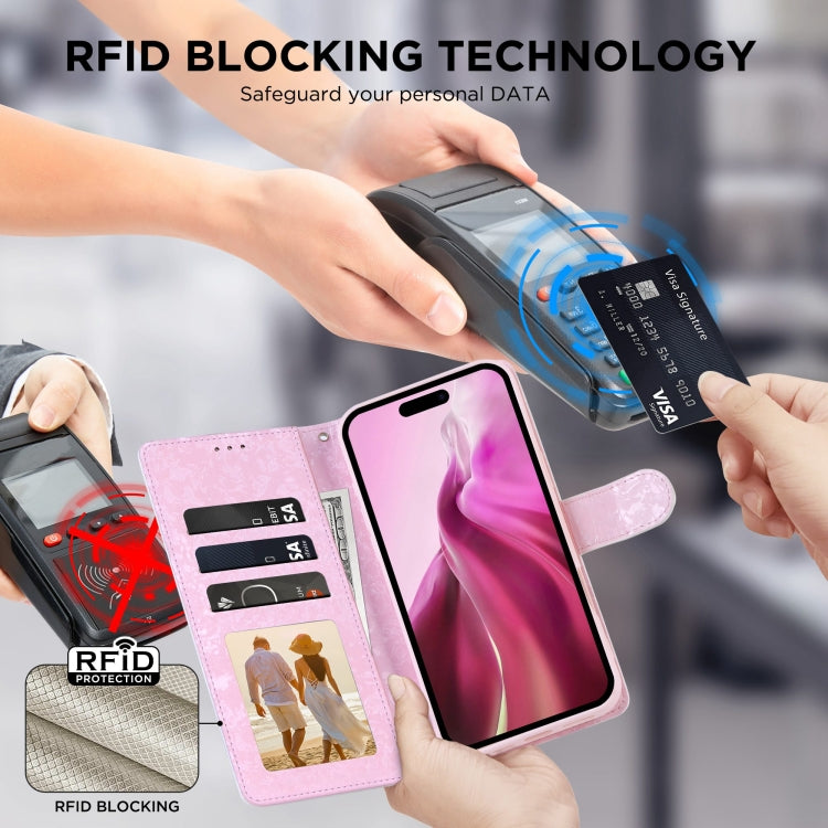 For iPhone 16 Plus Bronzing Painting RFID Leather Case