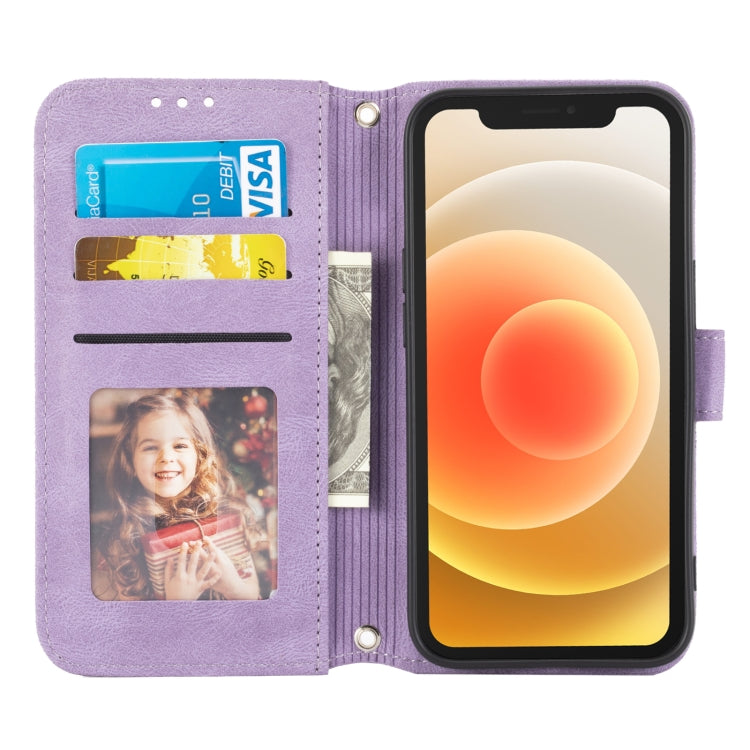 For iPhone 16 Pro Max Embossed Stripes Skin Feel Leather Phone Case