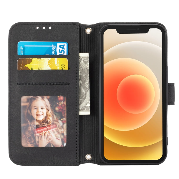 For iPhone 16 Pro Max Embossed Stripes Skin Feel Leather Phone Case