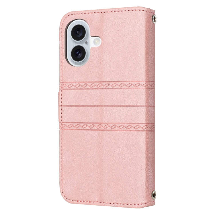 For iPhone 16 Embossed Stripes Skin Feel Leather Phone Case
