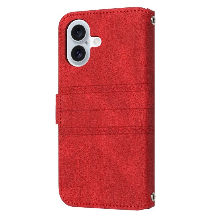 For iPhone 16 Embossed Stripes Skin Feel Leather Phone Case