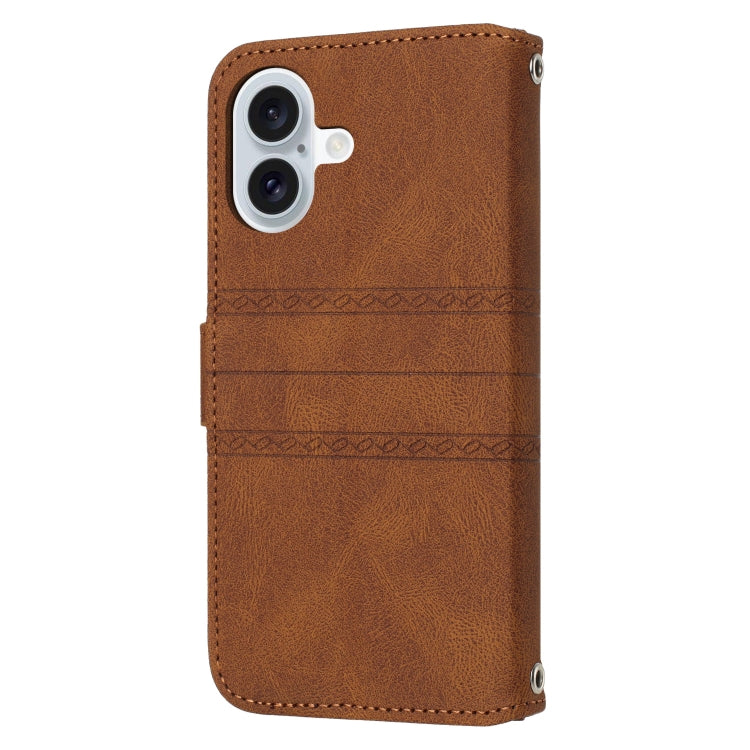 For iPhone 16 Embossed Stripes Skin Feel Leather Phone Case