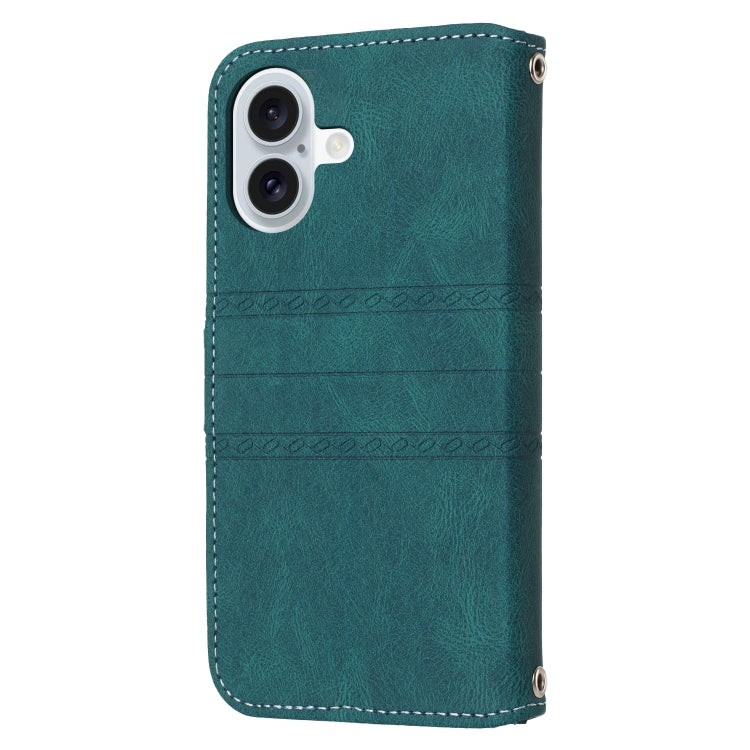 For iPhone 16 Embossed Stripes Skin Feel Leather Phone Case
