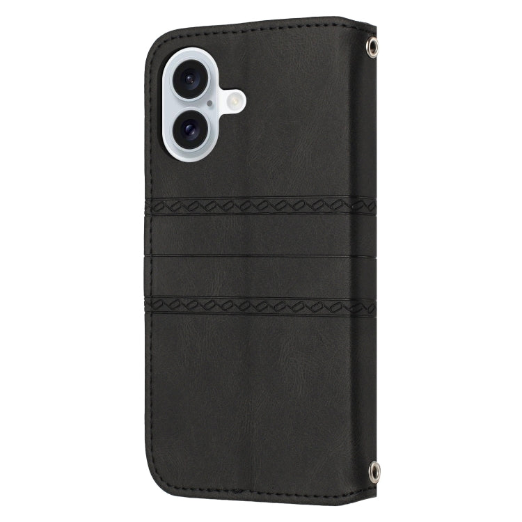 For iPhone 16 Embossed Stripes Skin Feel Leather Phone Case