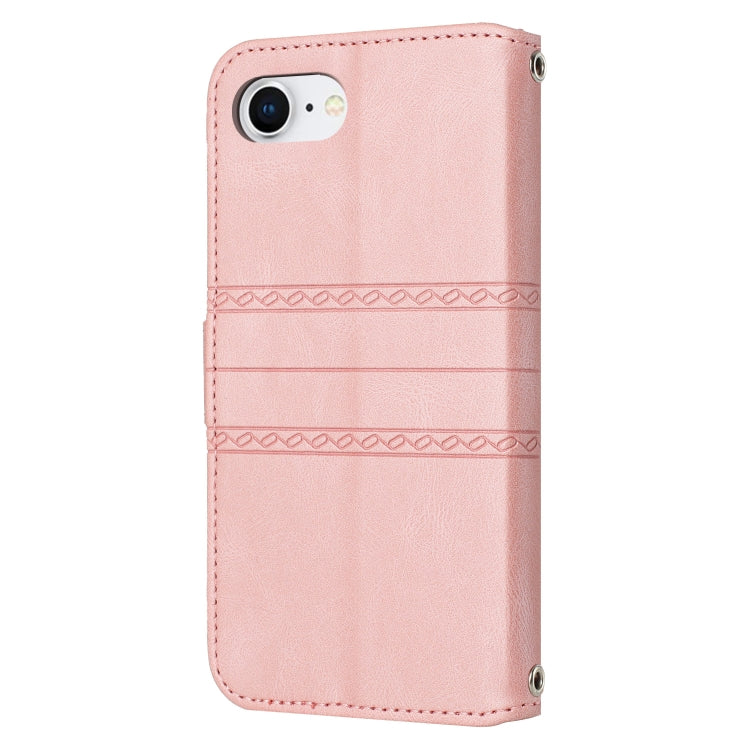 For iPhone 17e / 16e Embossed Stripes Skin Feel Leather Phone Case