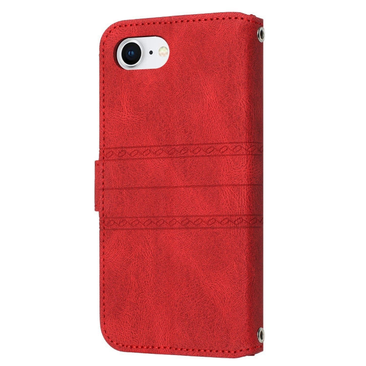 For iPhone 17e / 16e Embossed Stripes Skin Feel Leather Phone Case