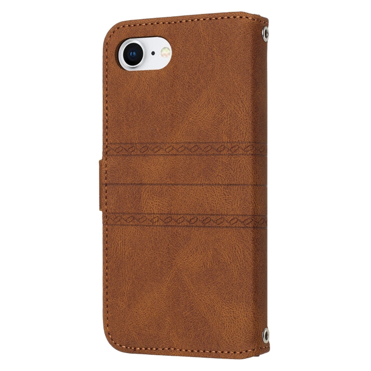 For iPhone 17e / 16e Embossed Stripes Skin Feel Leather Phone Case