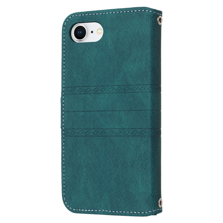 For iPhone 17e / 16e Embossed Stripes Skin Feel Leather Phone Case