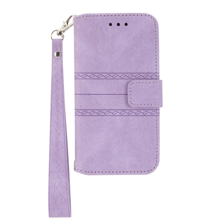 For iPhone 17e / 16e Embossed Stripes Skin Feel Leather Phone Case