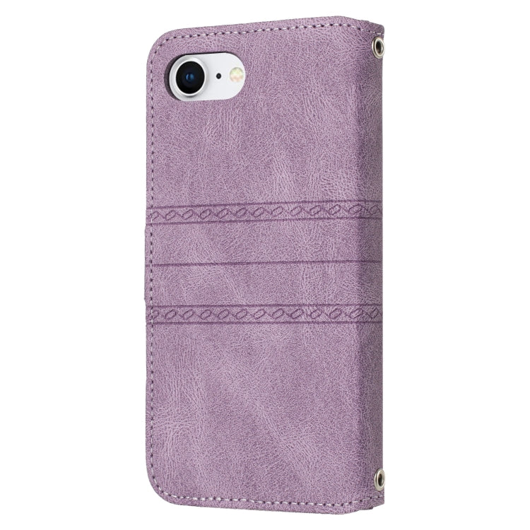 For iPhone 17e / 16e Embossed Stripes Skin Feel Leather Phone Case