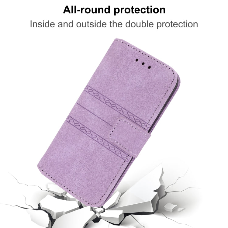 For iPhone 17e / 16e Embossed Stripes Skin Feel Leather Phone Case