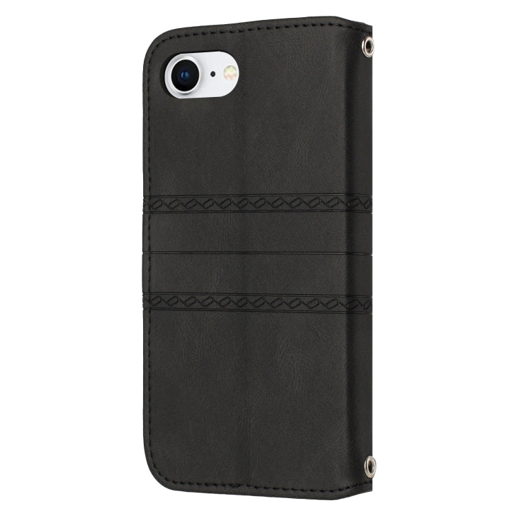 For iPhone 17e / 16e Embossed Stripes Skin Feel Leather Phone Case