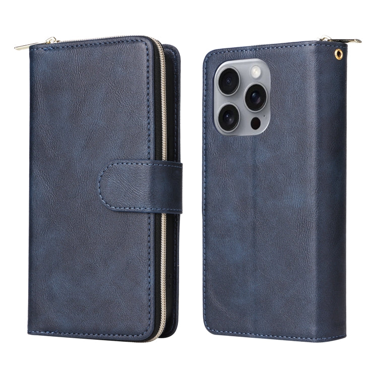 For iPhone 16 Pro Max 9 Card Slots Zipper Wallet Bag Leather Phone Case