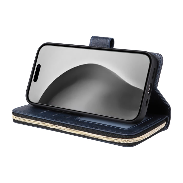 For iPhone 16 Pro Max 9 Card Slots Zipper Wallet Bag Leather Phone Case