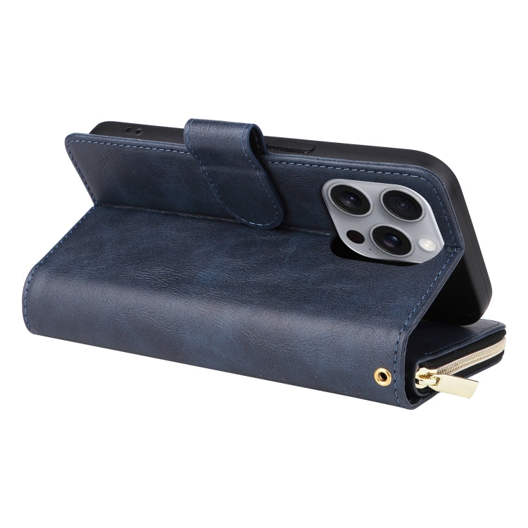 For iPhone 16 Pro Max 9 Card Slots Zipper Wallet Bag Leather Phone Case