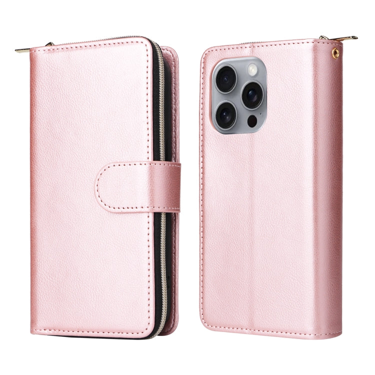 For iPhone 16 Pro Max 9 Card Slots Zipper Wallet Bag Leather Phone Case