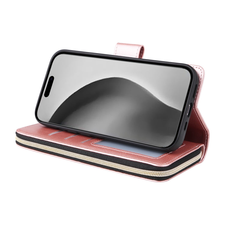 For iPhone 16 Pro Max 9 Card Slots Zipper Wallet Bag Leather Phone Case