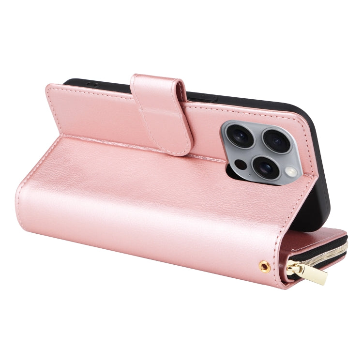 For iPhone 16 Pro Max 9 Card Slots Zipper Wallet Bag Leather Phone Case