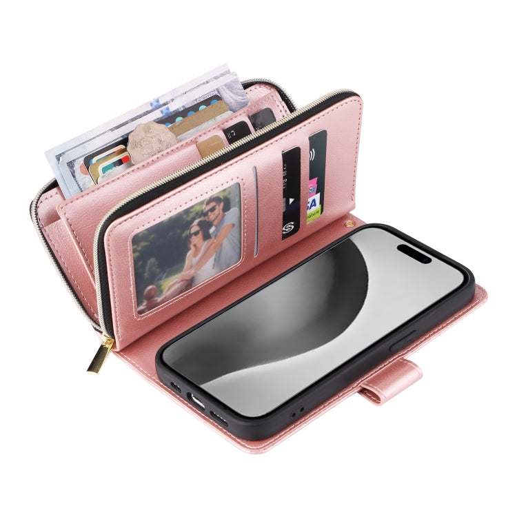 For iPhone 16 Pro Max 9 Card Slots Zipper Wallet Bag Leather Phone Case
