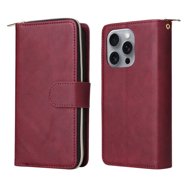 For iPhone 16 Pro Max 9 Card Slots Zipper Wallet Bag Leather Phone Case
