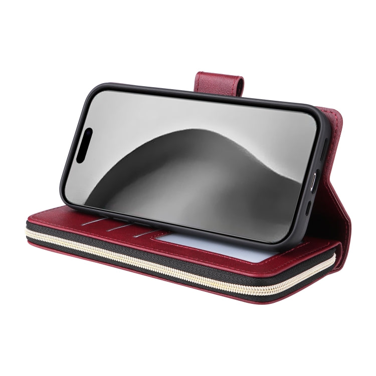 For iPhone 16 Pro Max 9 Card Slots Zipper Wallet Bag Leather Phone Case