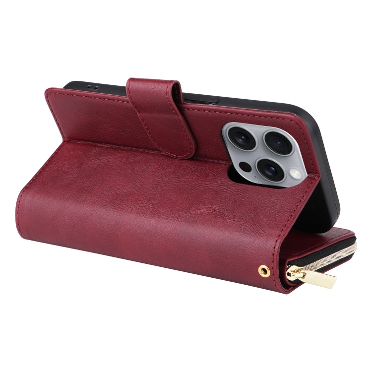 For iPhone 16 Pro Max 9 Card Slots Zipper Wallet Bag Leather Phone Case